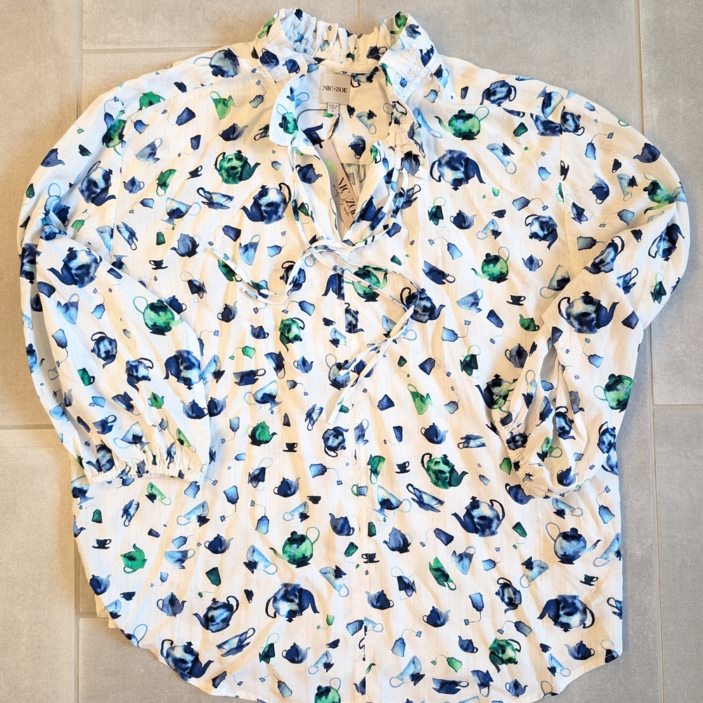 NIC+ZOE Blue and Green Teapot Blouse